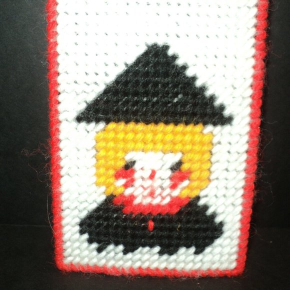 NEW Completed Halloween Plastic Canvas Door Knob Hanger Witch, Bats Needlepoint - Picture 2 of 2